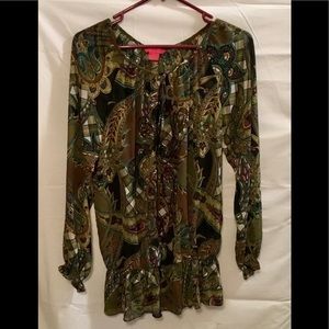 Sunny Leigh Green Black Blue Long Sleeve Blouse